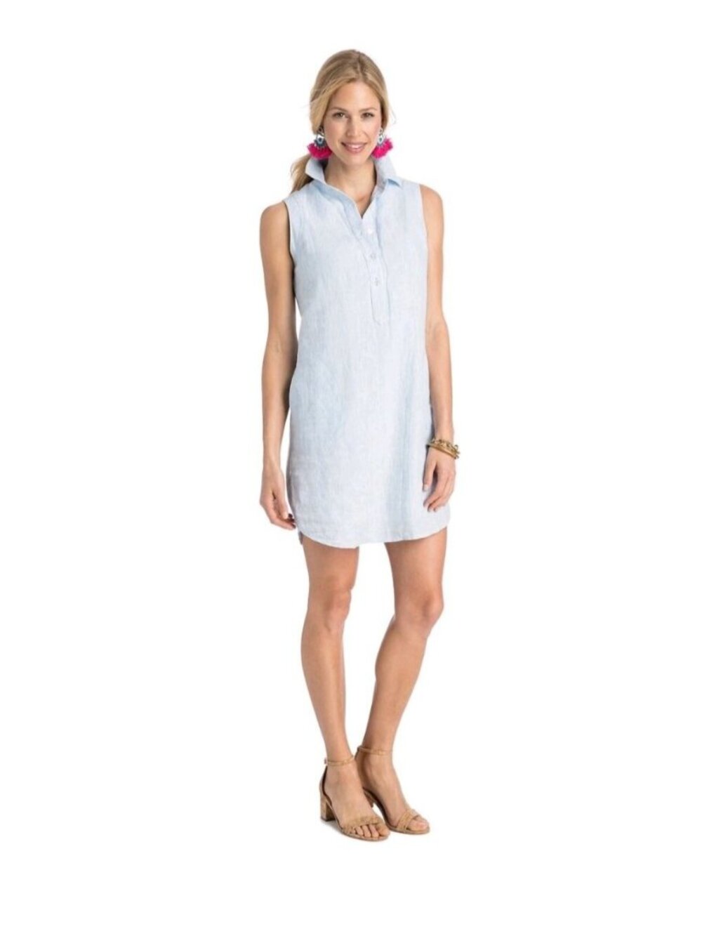 Vineyard Vines Womens Sleeveless Linen-Cotton Striped Shirt Dress Size 2 Light B